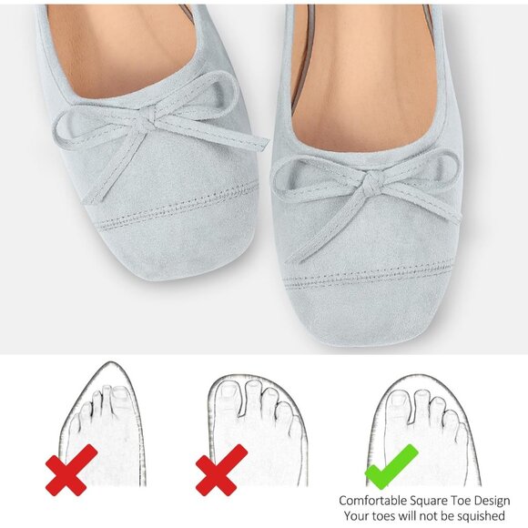 Women's Light Blue Faux Suede Square Toe Slip On Cap Toe Bow Dressy Flat Shoes - Picture 4 of 7